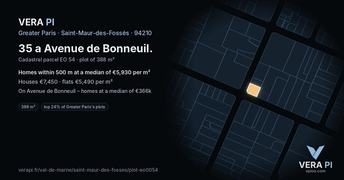 35 a Avenue de Bonneuil, Saint-Maur-des-Fossés at night – the plot lit, the parcels around coloured by the prices near them