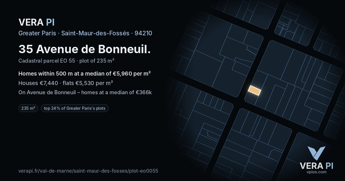 35 Avenue de Bonneuil, Saint-Maur-des-Fossés at night – the plot lit, the parcels around coloured by the prices near them