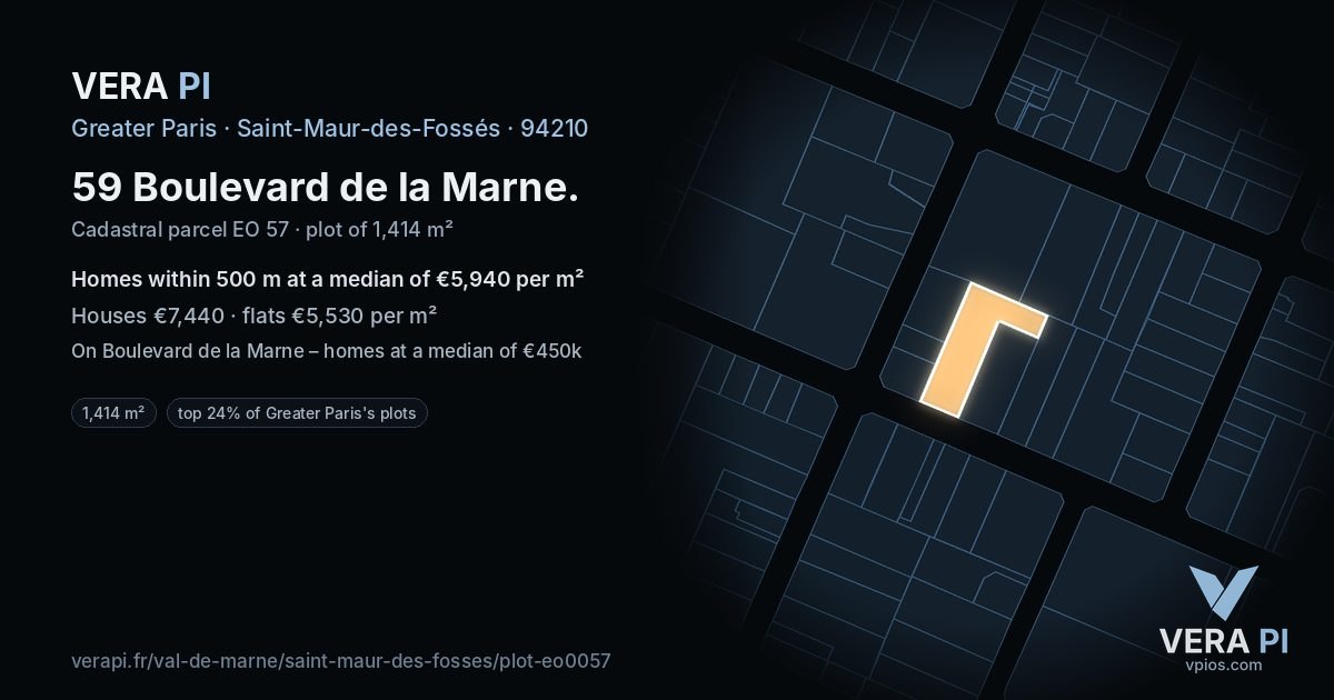 59 Boulevard de la Marne, Saint-Maur-des-Fossés at night – the plot lit, the parcels around coloured by the prices near them