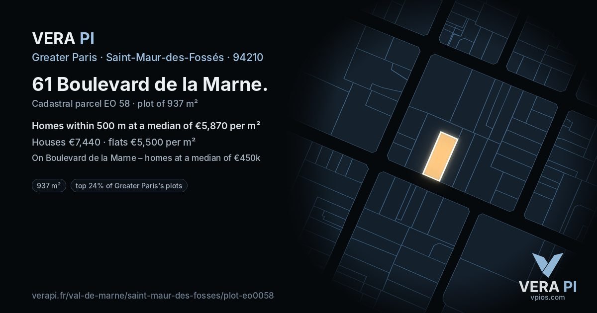 61 Boulevard de la Marne, Saint-Maur-des-Fossés at night – the plot lit, the parcels around coloured by the prices near them