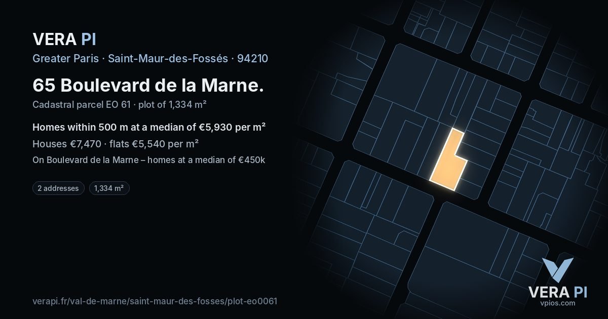 65 Boulevard de la Marne, Saint-Maur-des-Fossés at night – the plot lit, the parcels around coloured by the prices near them