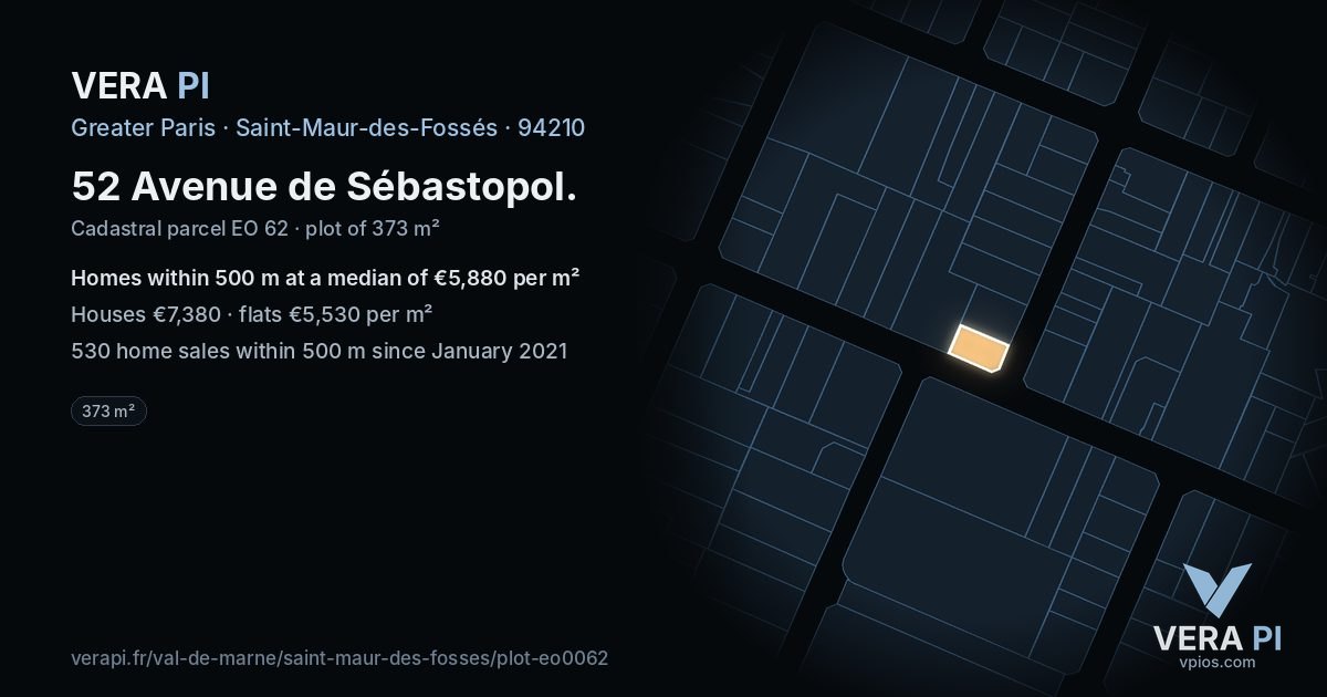 52 Avenue de Sébastopol, Saint-Maur-des-Fossés at night – the plot lit, the parcels around coloured by the prices near them