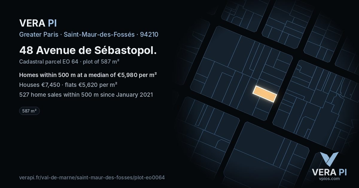 48 Avenue de Sébastopol, Saint-Maur-des-Fossés at night – the plot lit, the parcels around coloured by the prices near them