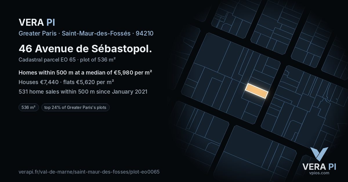 46 Avenue de Sébastopol, Saint-Maur-des-Fossés at night – the plot lit, the parcels around coloured by the prices near them