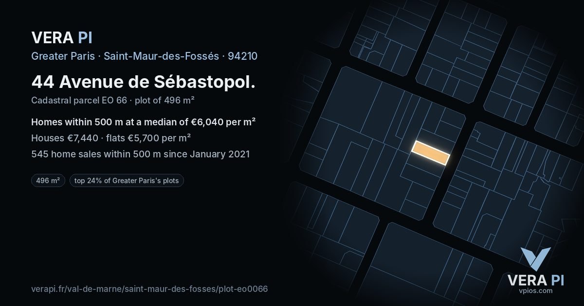 44 Avenue de Sébastopol, Saint-Maur-des-Fossés at night – the plot lit, the parcels around coloured by the prices near them