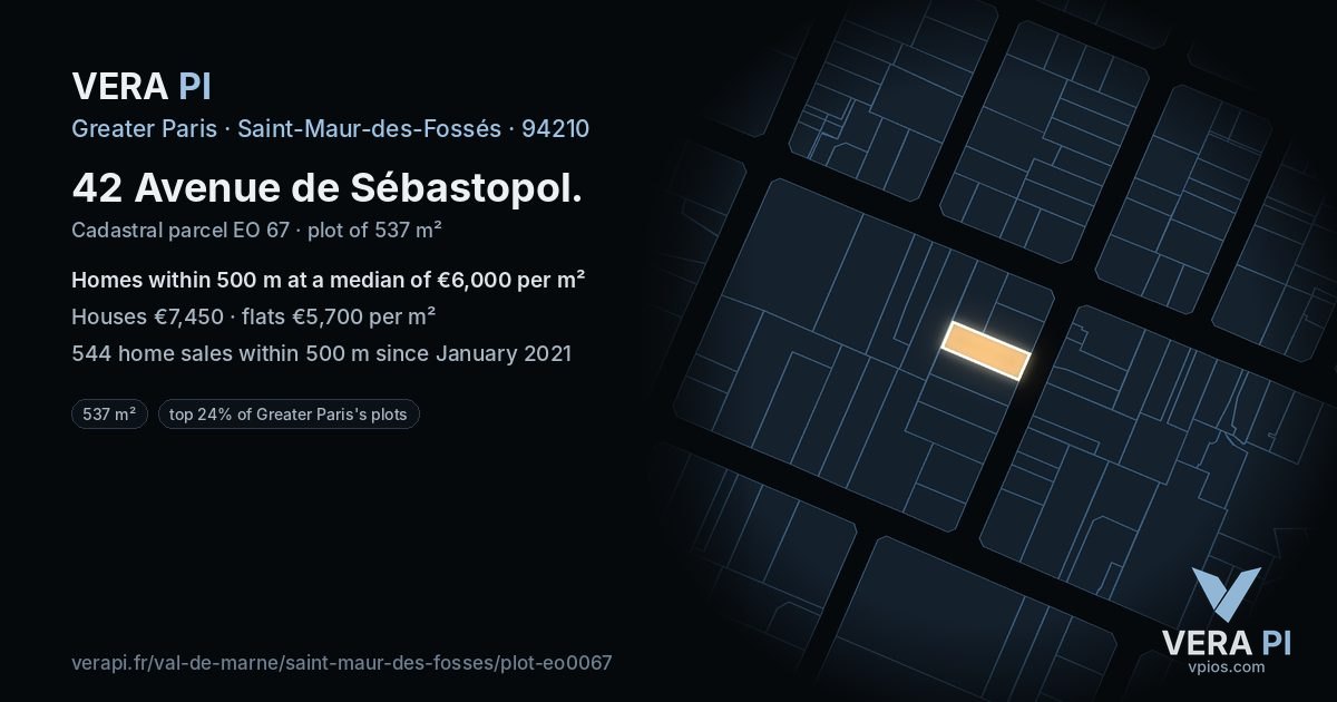 42 Avenue de Sébastopol, Saint-Maur-des-Fossés at night – the plot lit, the parcels around coloured by the prices near them