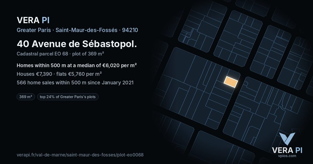 40 Avenue de Sébastopol, Saint-Maur-des-Fossés at night – the plot lit, the parcels around coloured by the prices near them