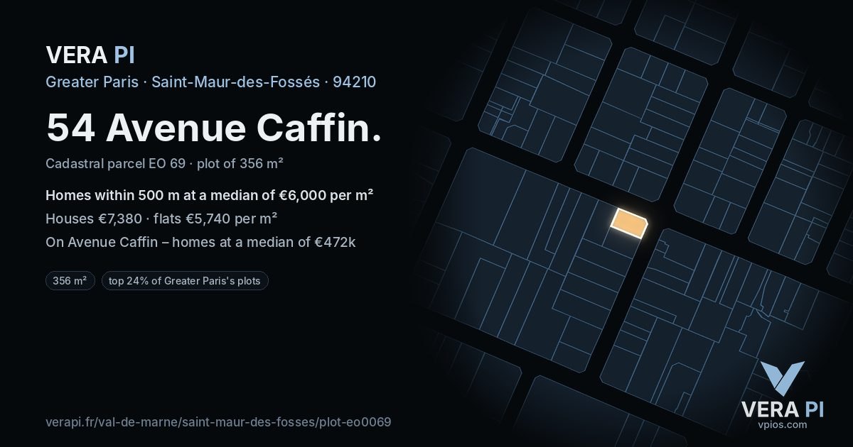 54 Avenue Caffin, Saint-Maur-des-Fossés at night – the plot lit, the parcels around coloured by the prices near them