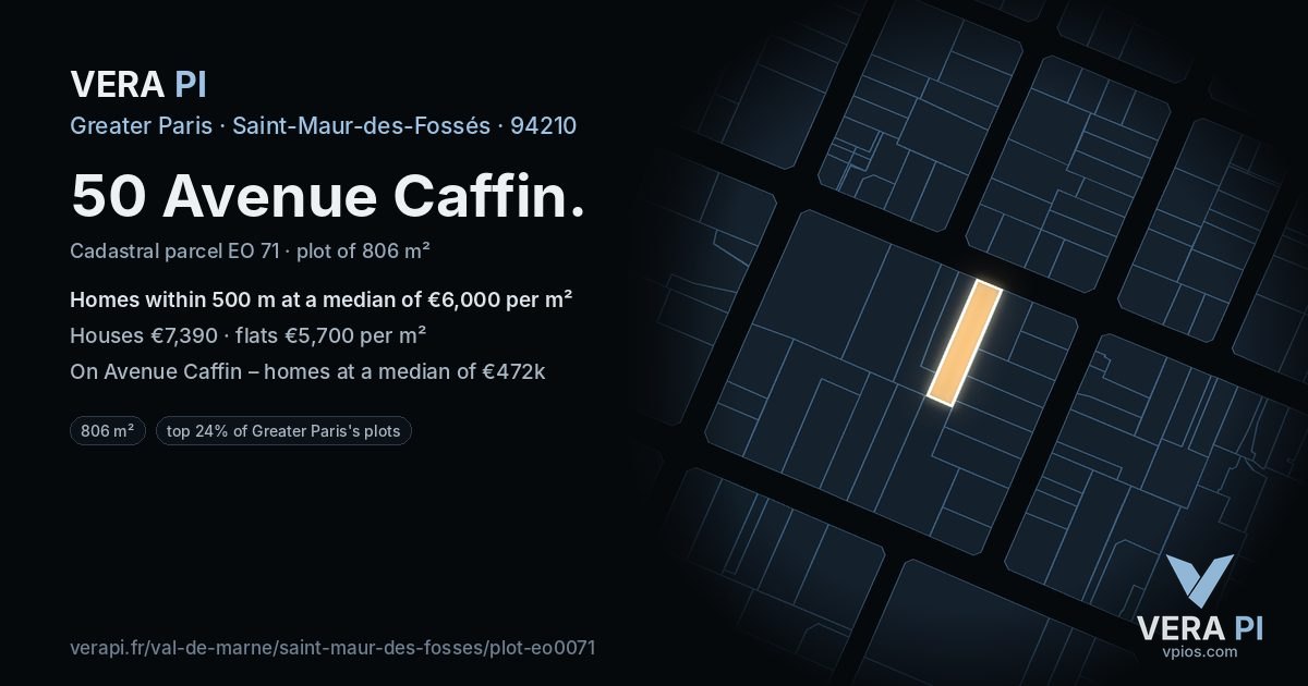 50 Avenue Caffin, Saint-Maur-des-Fossés at night – the plot lit, the parcels around coloured by the prices near them
