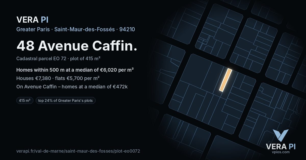 48 Avenue Caffin, Saint-Maur-des-Fossés at night – the plot lit, the parcels around coloured by the prices near them