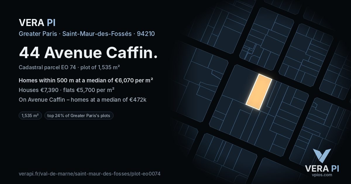 44 Avenue Caffin, Saint-Maur-des-Fossés at night – the plot lit, the parcels around coloured by the prices near them