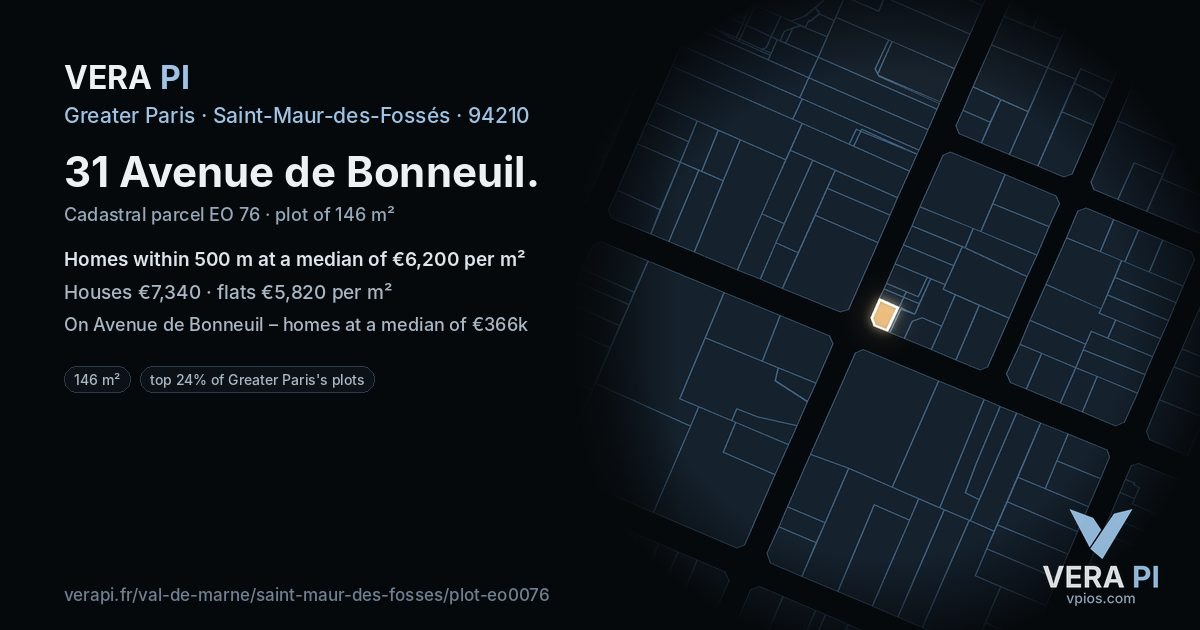 31 Avenue de Bonneuil, Saint-Maur-des-Fossés at night – the plot lit, the parcels around coloured by the prices near them