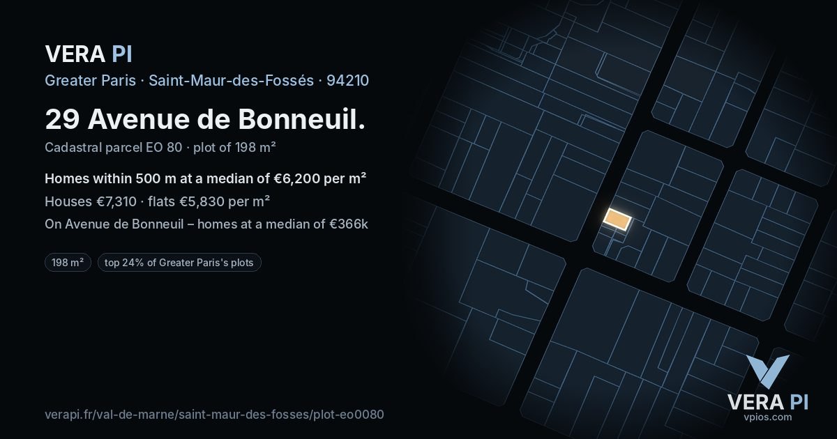29 Avenue de Bonneuil, Saint-Maur-des-Fossés at night – the plot lit, the parcels around coloured by the prices near them