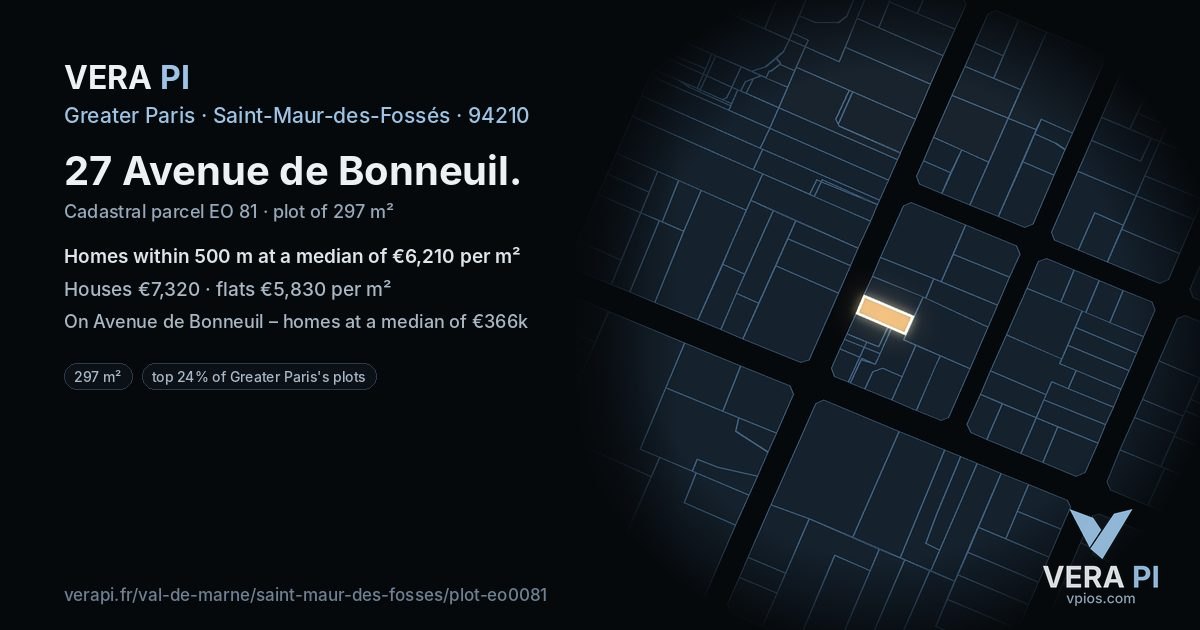 27 Avenue de Bonneuil, Saint-Maur-des-Fossés at night – the plot lit, the parcels around coloured by the prices near them