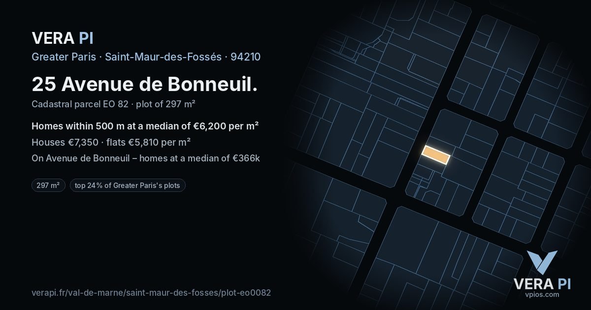 25 Avenue de Bonneuil, Saint-Maur-des-Fossés at night – the plot lit, the parcels around coloured by the prices near them