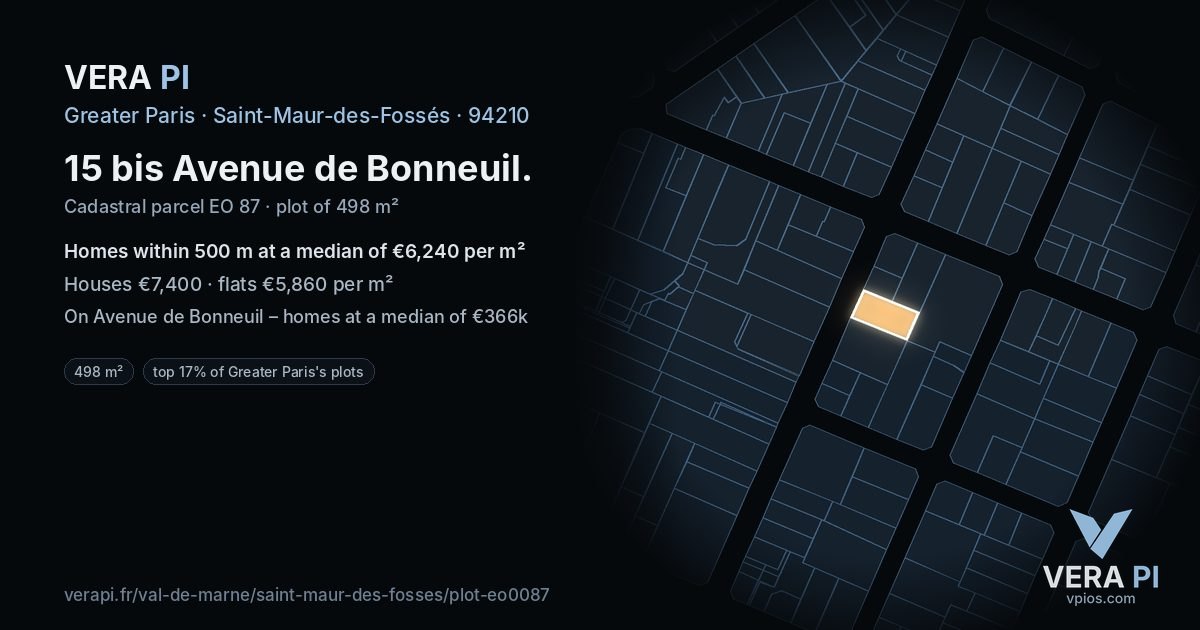 15 bis Avenue de Bonneuil, Saint-Maur-des-Fossés at night – the plot lit, the parcels around coloured by the prices near them