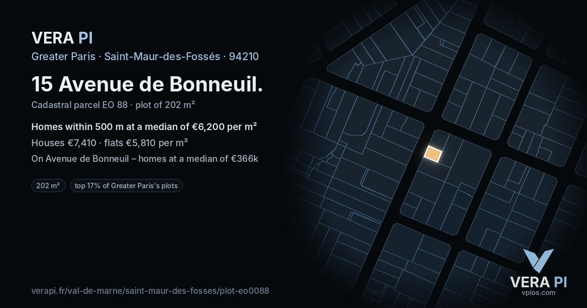 15 Avenue de Bonneuil, Saint-Maur-des-Fossés at night – the plot lit, the parcels around coloured by the prices near them