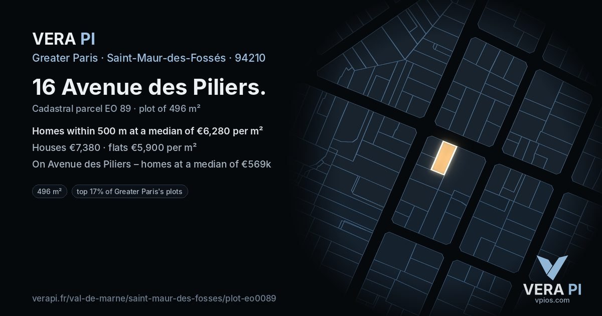 16 Avenue des Piliers, Saint-Maur-des-Fossés at night – the plot lit, the parcels around coloured by the prices near them
