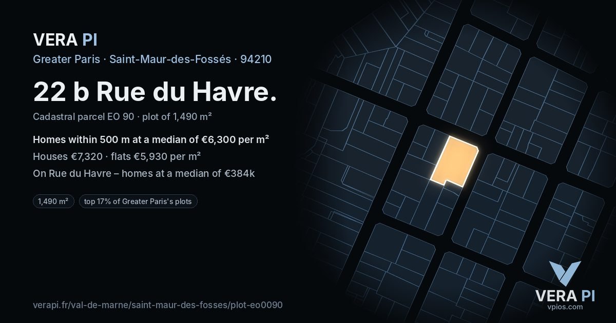 22 b Rue du Havre, Saint-Maur-des-Fossés at night – the plot lit, the parcels around coloured by the prices near them