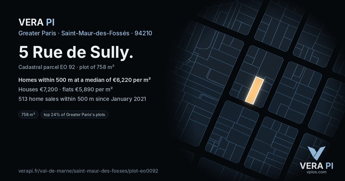 5 Rue de Sully, Saint-Maur-des-Fossés at night – the plot lit, the parcels around coloured by the prices near them