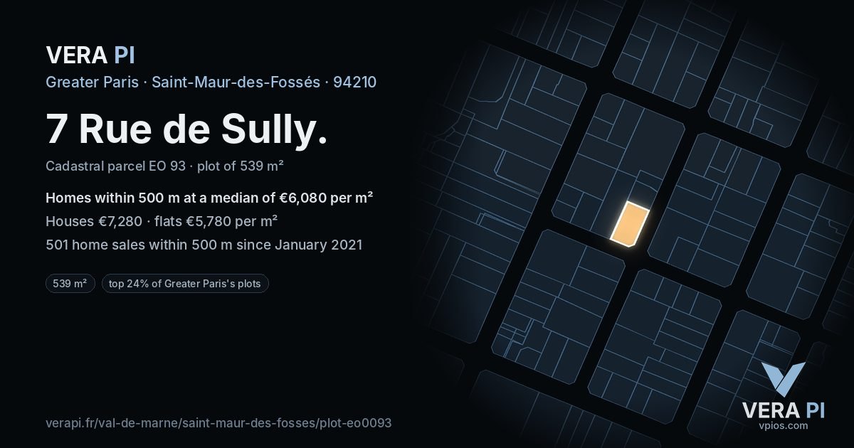 7 Rue de Sully, Saint-Maur-des-Fossés at night – the plot lit, the parcels around coloured by the prices near them