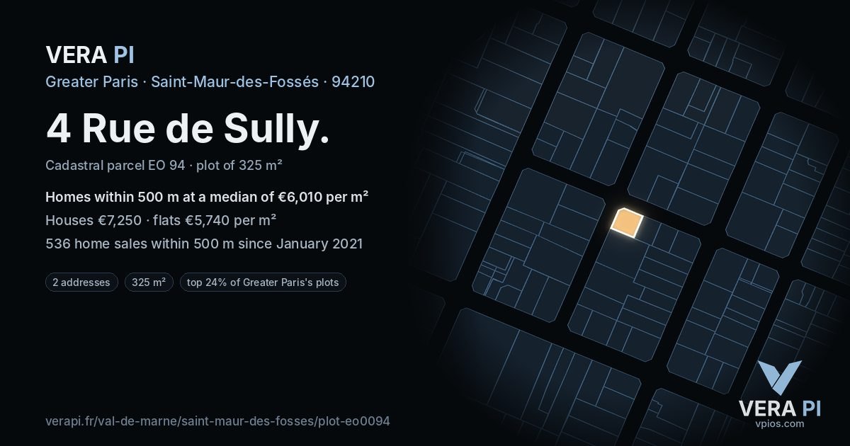 4 Rue de Sully, Saint-Maur-des-Fossés at night – the plot lit, the parcels around coloured by the prices near them
