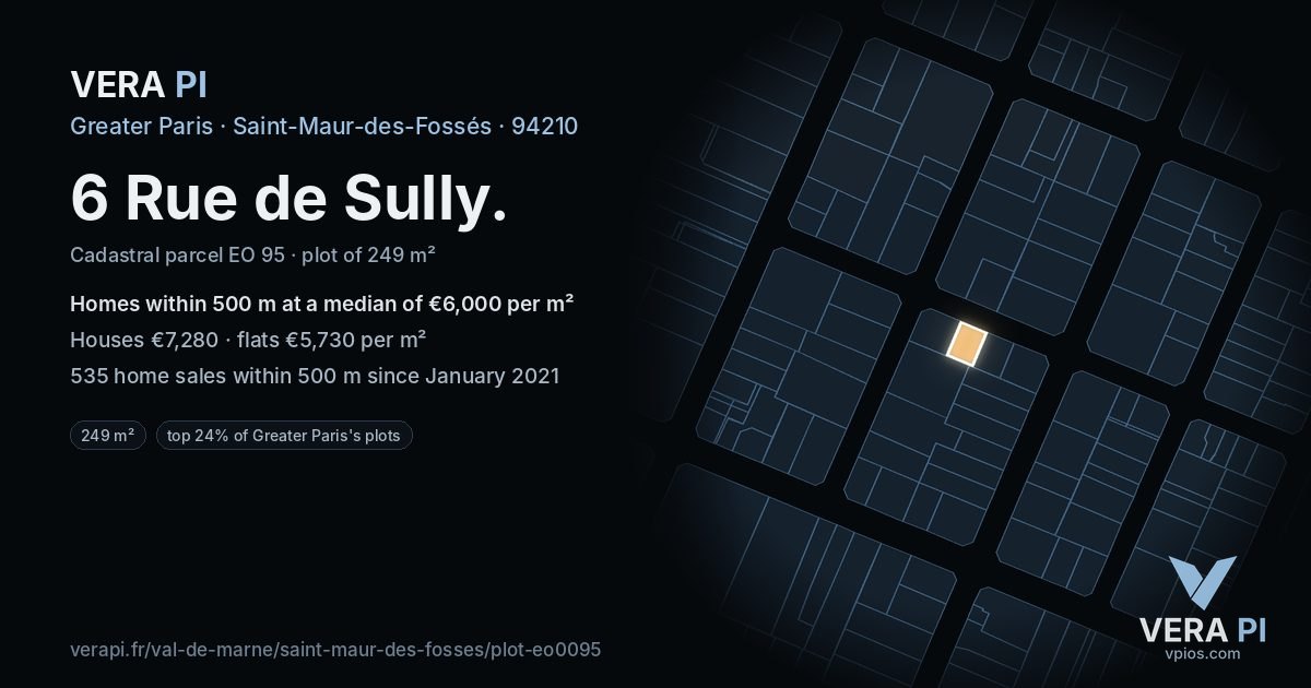 6 Rue de Sully, Saint-Maur-des-Fossés at night – the plot lit, the parcels around coloured by the prices near them