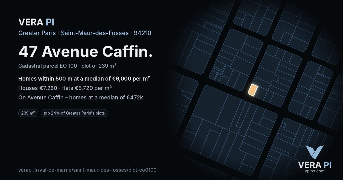 47 Avenue Caffin, Saint-Maur-des-Fossés at night – the plot lit, the parcels around coloured by the prices near them