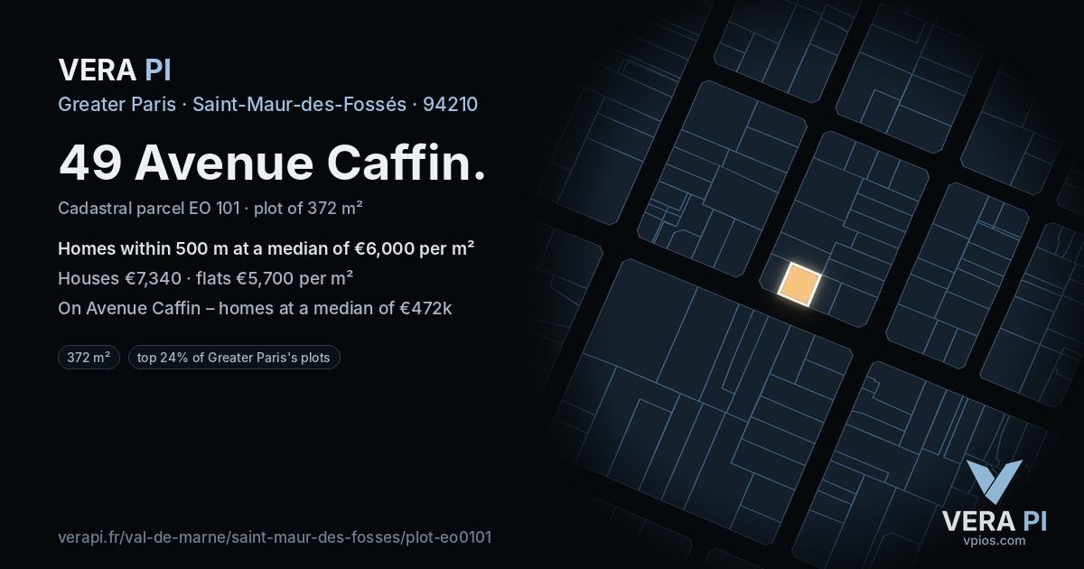 49 Avenue Caffin, Saint-Maur-des-Fossés at night – the plot lit, the parcels around coloured by the prices near them