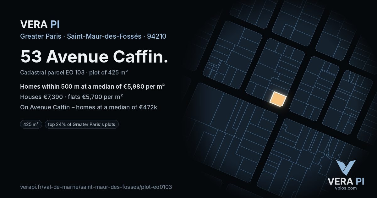 53 Avenue Caffin, Saint-Maur-des-Fossés at night – the plot lit, the parcels around coloured by the prices near them
