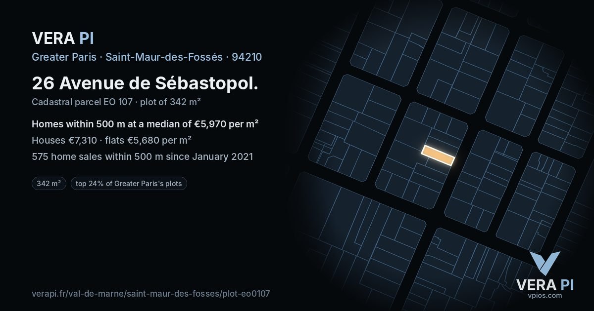 26 Avenue de Sébastopol, Saint-Maur-des-Fossés at night – the plot lit, the parcels around coloured by the prices near them