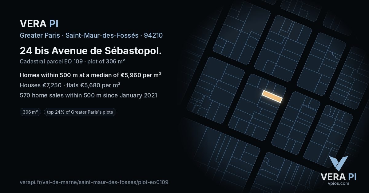 24 bis Avenue de Sébastopol, Saint-Maur-des-Fossés at night – the plot lit, the parcels around coloured by the prices near them