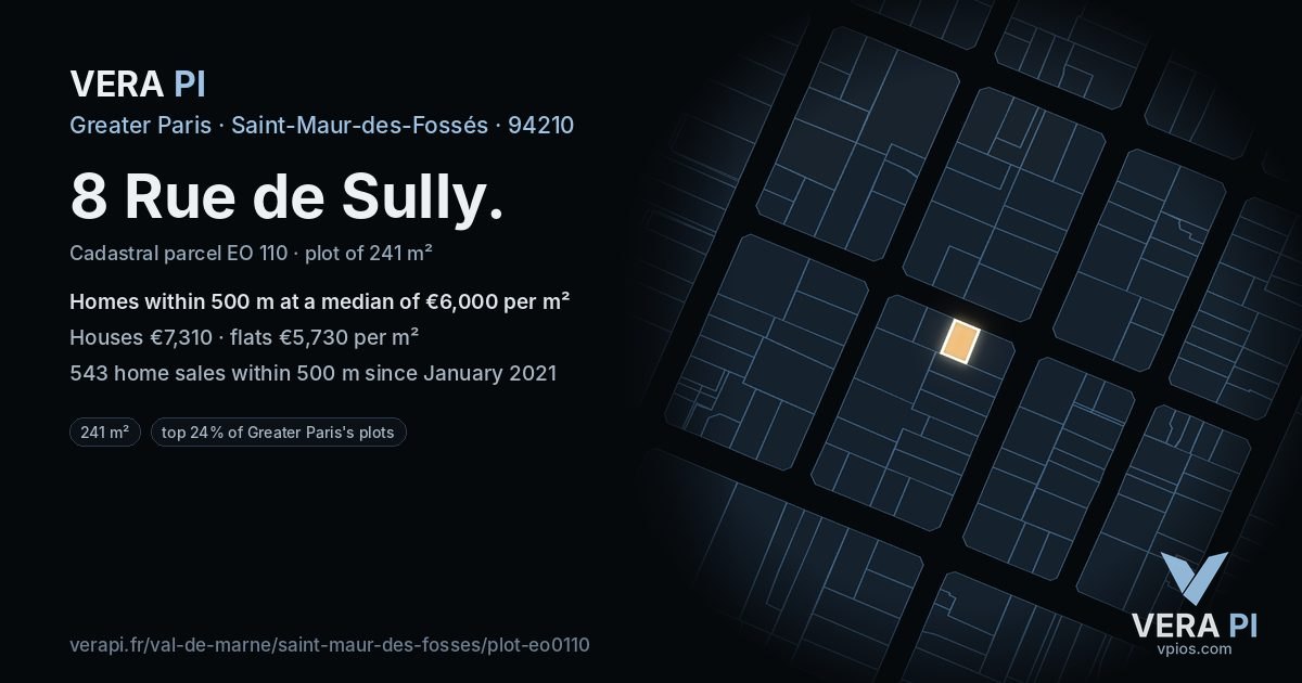 8 Rue de Sully, Saint-Maur-des-Fossés at night – the plot lit, the parcels around coloured by the prices near them
