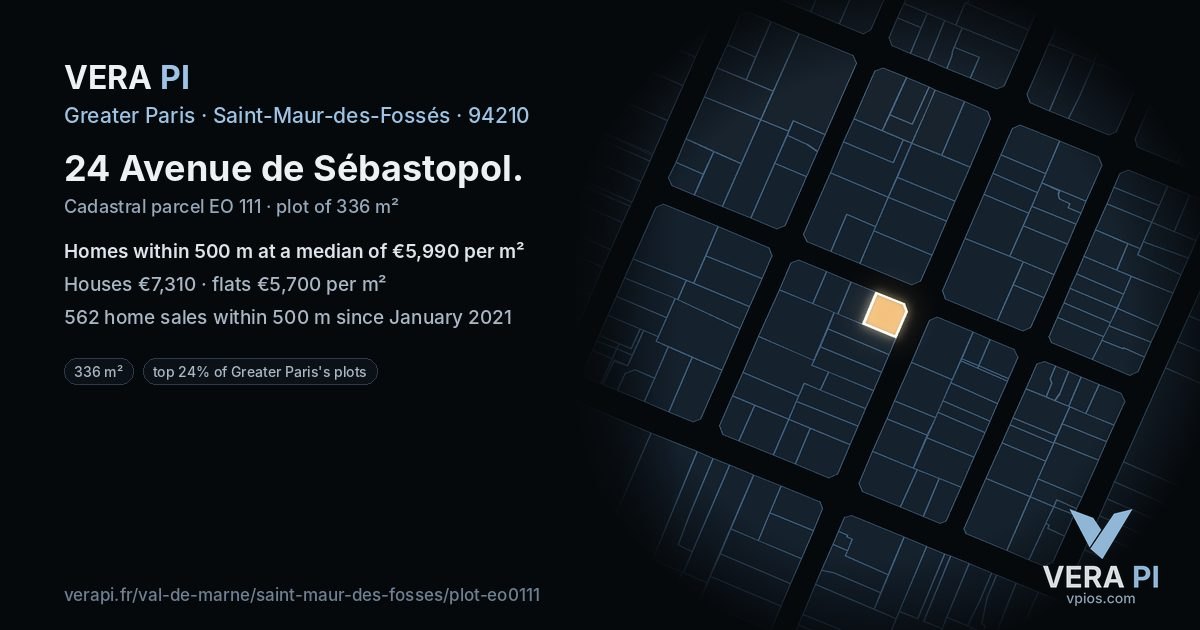 24 Avenue de Sébastopol, Saint-Maur-des-Fossés at night – the plot lit, the parcels around coloured by the prices near them