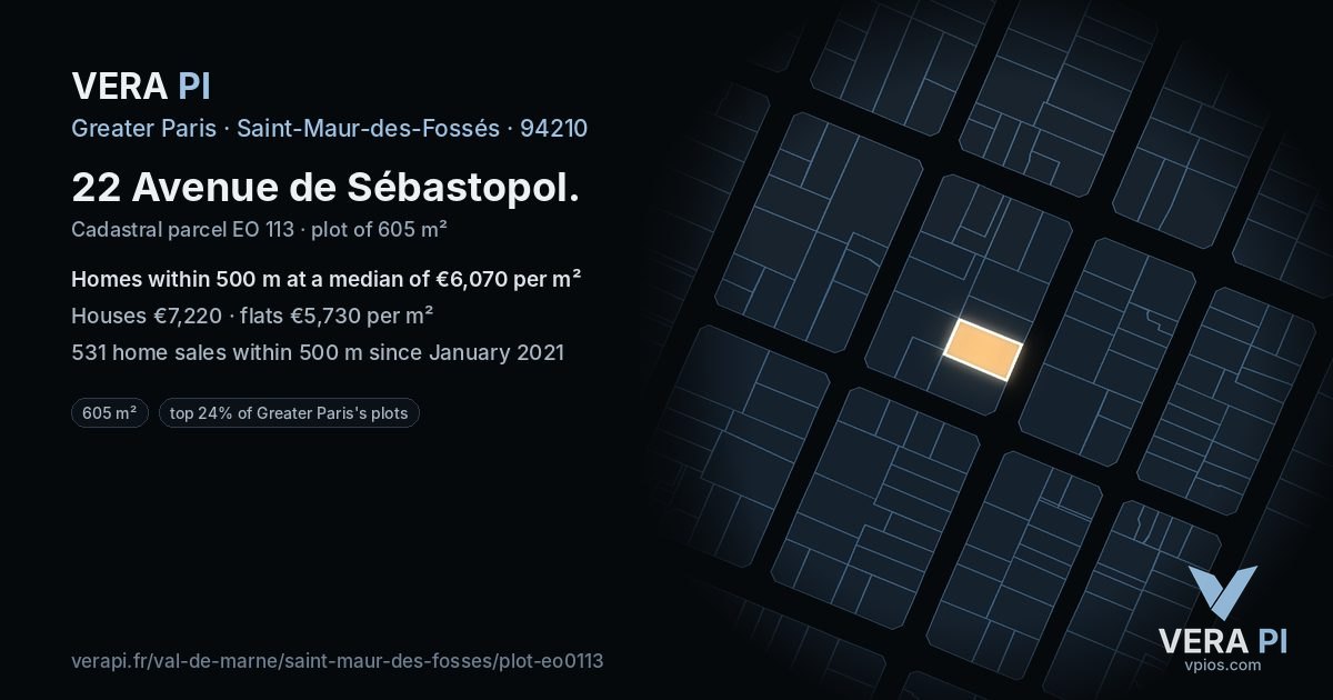 22 Avenue de Sébastopol, Saint-Maur-des-Fossés at night – the plot lit, the parcels around coloured by the prices near them