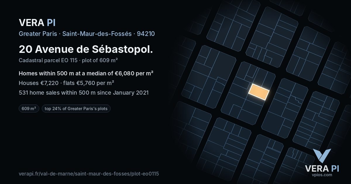 20 Avenue de Sébastopol, Saint-Maur-des-Fossés at night – the plot lit, the parcels around coloured by the prices near them