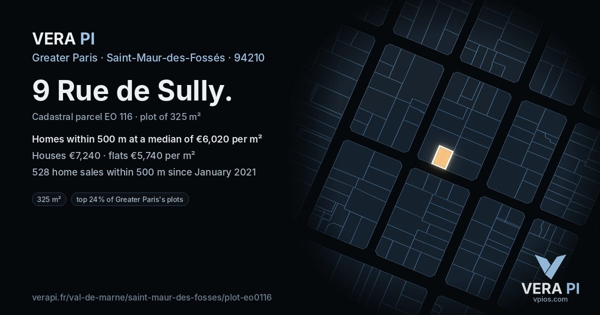 9 Rue de Sully, Saint-Maur-des-Fossés at night – the plot lit, the parcels around coloured by the prices near them
