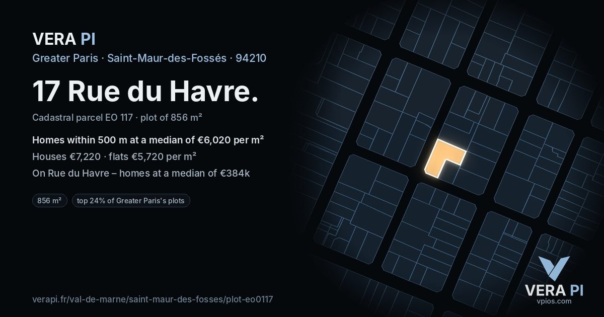 17 Rue du Havre, Saint-Maur-des-Fossés at night – the plot lit, the parcels around coloured by the prices near them
