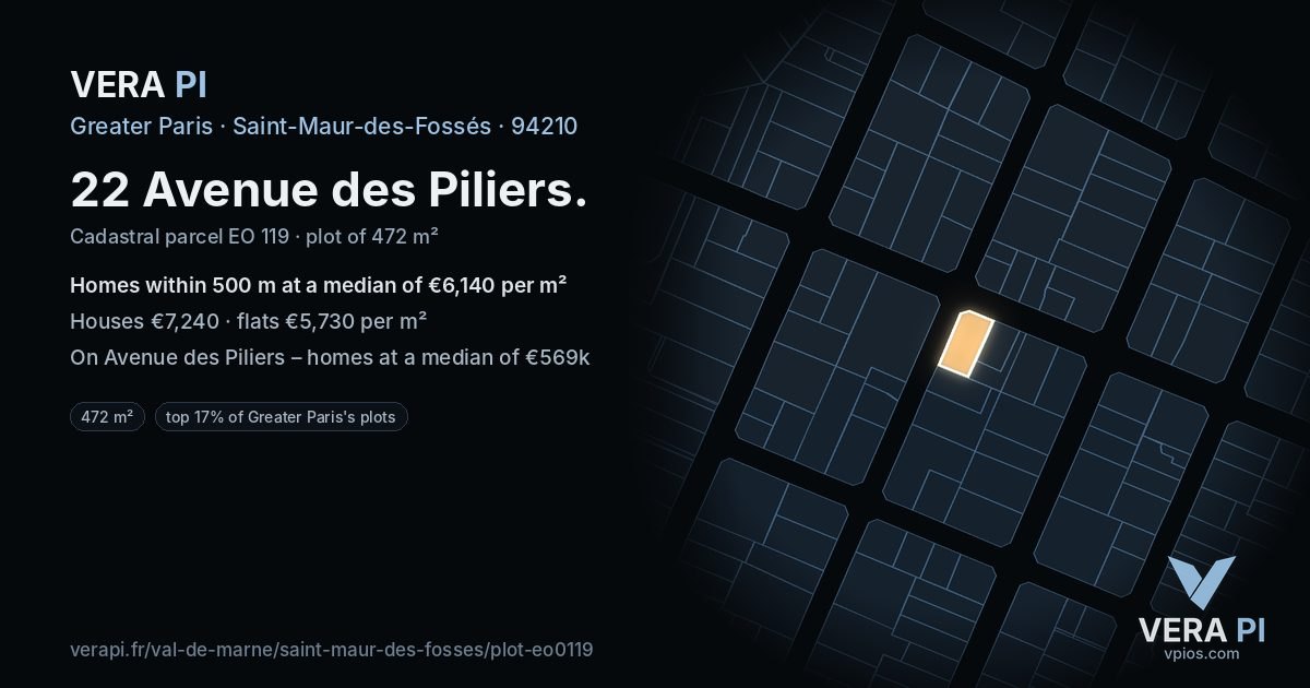 22 Avenue des Piliers, Saint-Maur-des-Fossés at night – the plot lit, the parcels around coloured by the prices near them