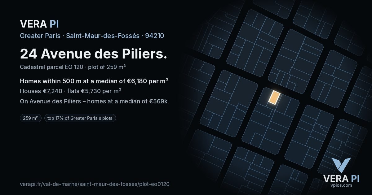 24 Avenue des Piliers, Saint-Maur-des-Fossés at night – the plot lit, the parcels around coloured by the prices near them