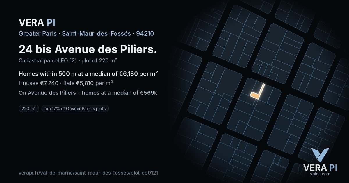 24 bis Avenue des Piliers, Saint-Maur-des-Fossés at night – the plot lit, the parcels around coloured by the prices near them