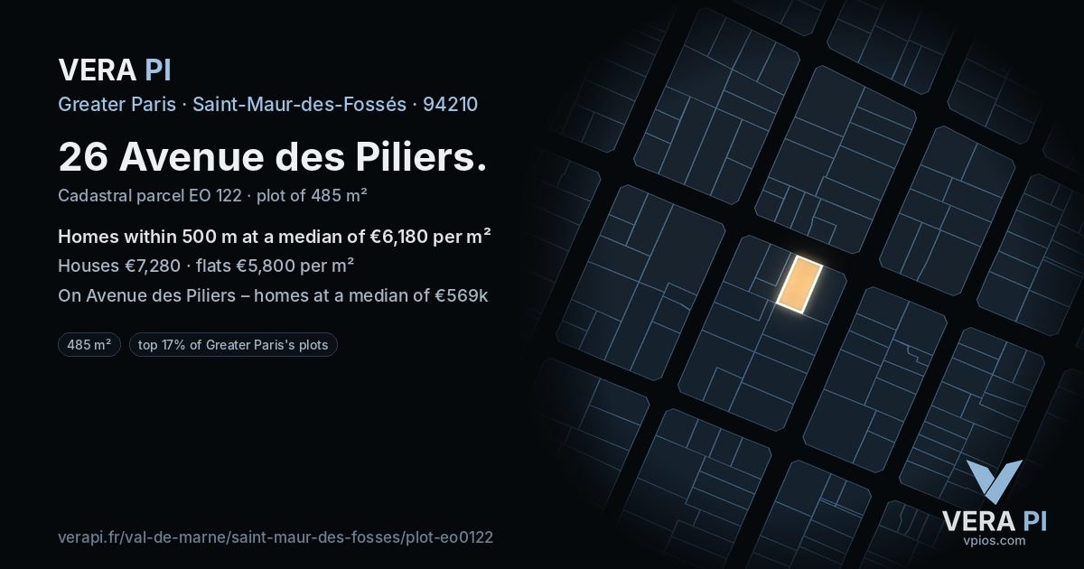 26 Avenue des Piliers, Saint-Maur-des-Fossés at night – the plot lit, the parcels around coloured by the prices near them
