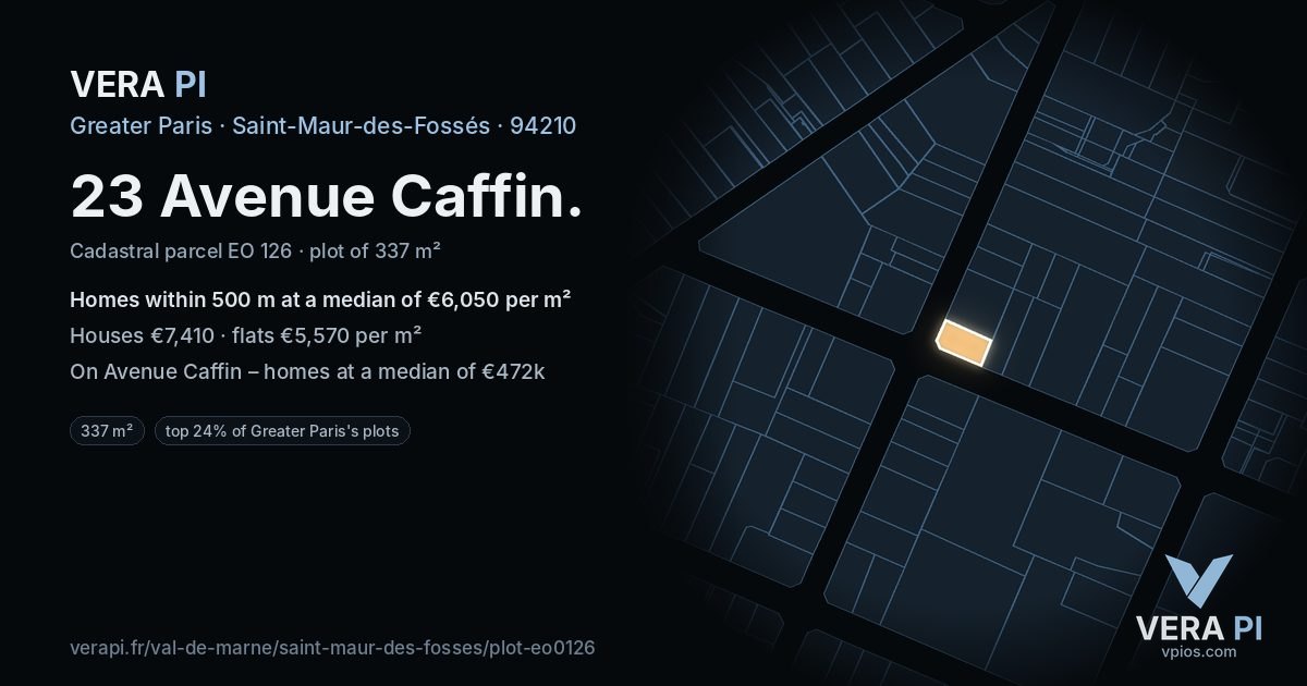 23 Avenue Caffin, Saint-Maur-des-Fossés at night – the plot lit, the parcels around coloured by the prices near them