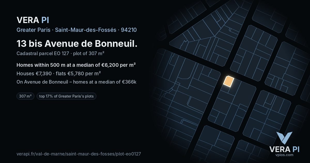13 bis Avenue de Bonneuil, Saint-Maur-des-Fossés at night – the plot lit, the parcels around coloured by the prices near them