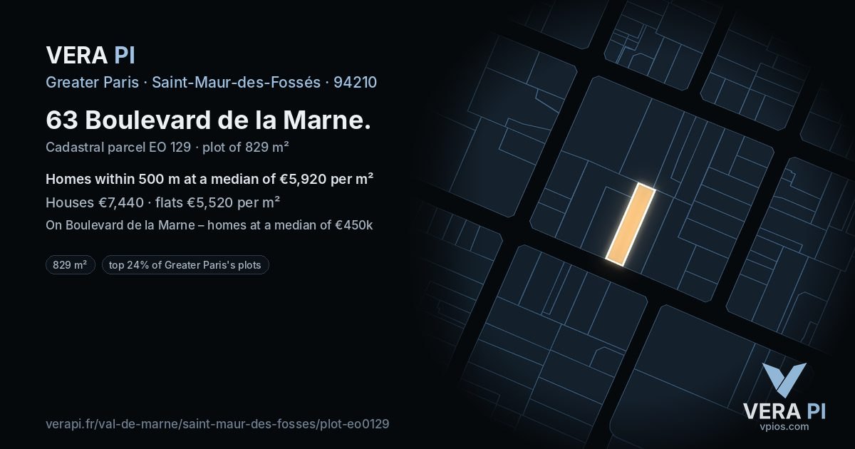 63 Boulevard de la Marne, Saint-Maur-des-Fossés at night – the plot lit, the parcels around coloured by the prices near them