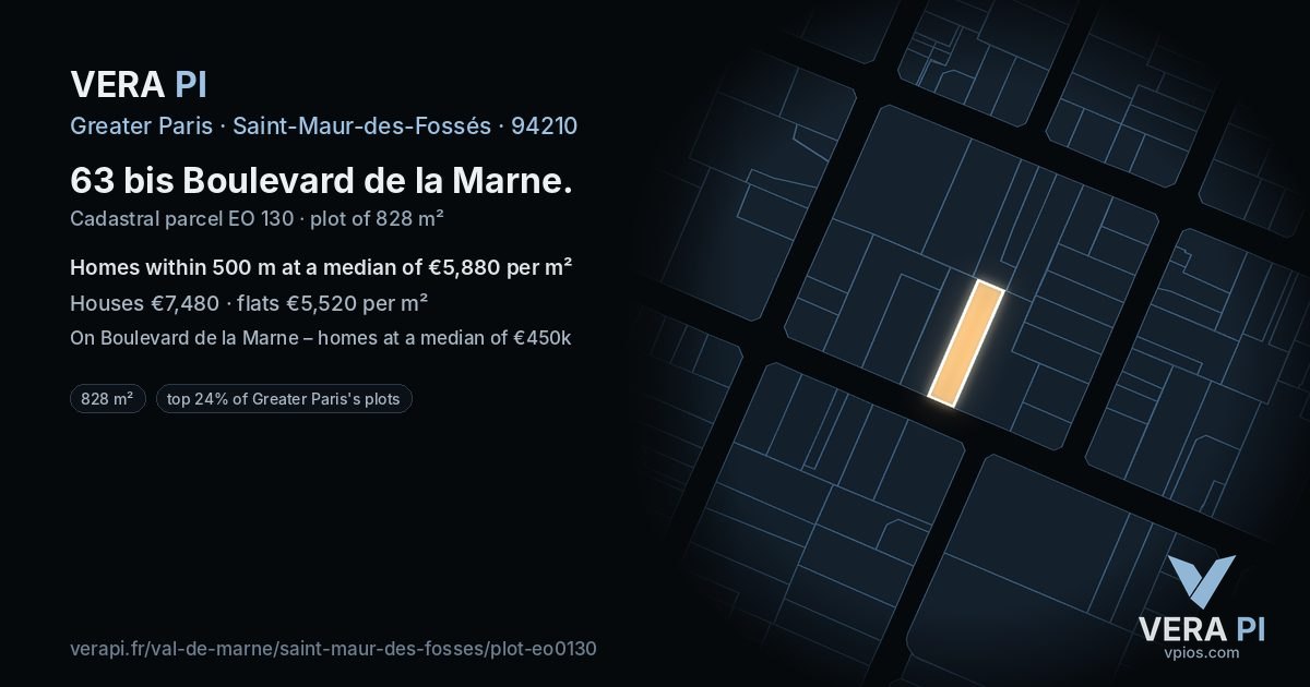 63 bis Boulevard de la Marne, Saint-Maur-des-Fossés at night – the plot lit, the parcels around coloured by the prices near them