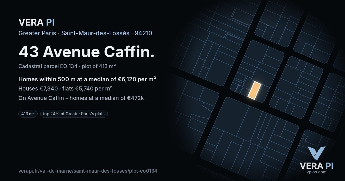 43 Avenue Caffin, Saint-Maur-des-Fossés at night – the plot lit, the parcels around coloured by the prices near them