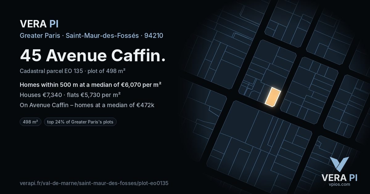 45 Avenue Caffin, Saint-Maur-des-Fossés at night – the plot lit, the parcels around coloured by the prices near them