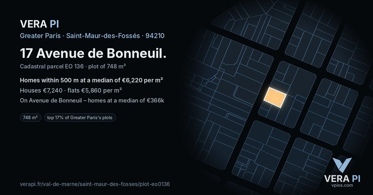17 Avenue de Bonneuil, Saint-Maur-des-Fossés at night – the plot lit, the parcels around coloured by the prices near them