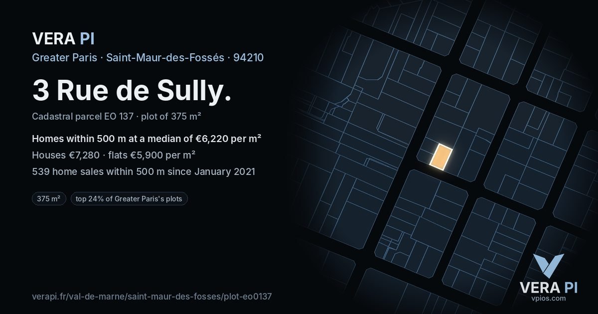3 Rue de Sully, Saint-Maur-des-Fossés at night – the plot lit, the parcels around coloured by the prices near them